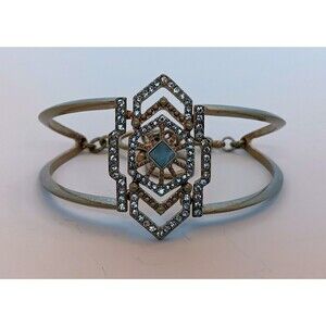 Chloe + Isabel Portico Cuff Bracelet Goldtone Amazonite & Crystal New w Dustbag